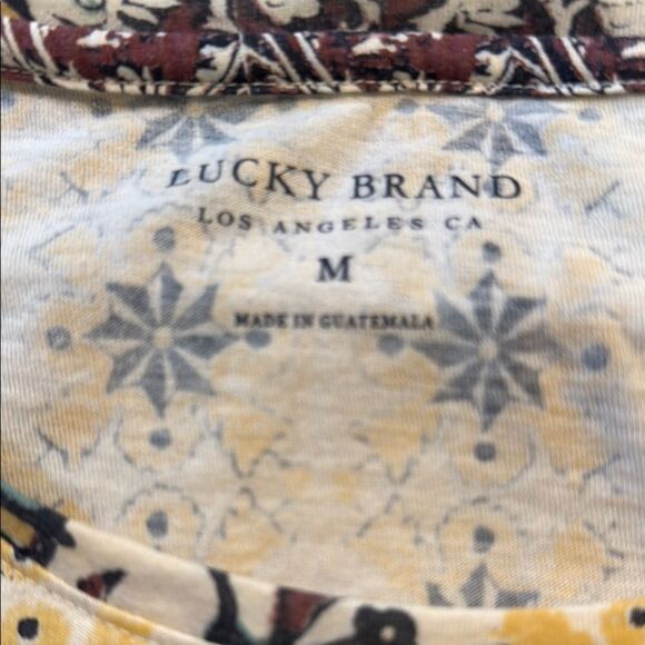 🌹Lucky Brand Cream and Brown Graphic 3/4 Sleeve Blouse - Picture 2 of 4